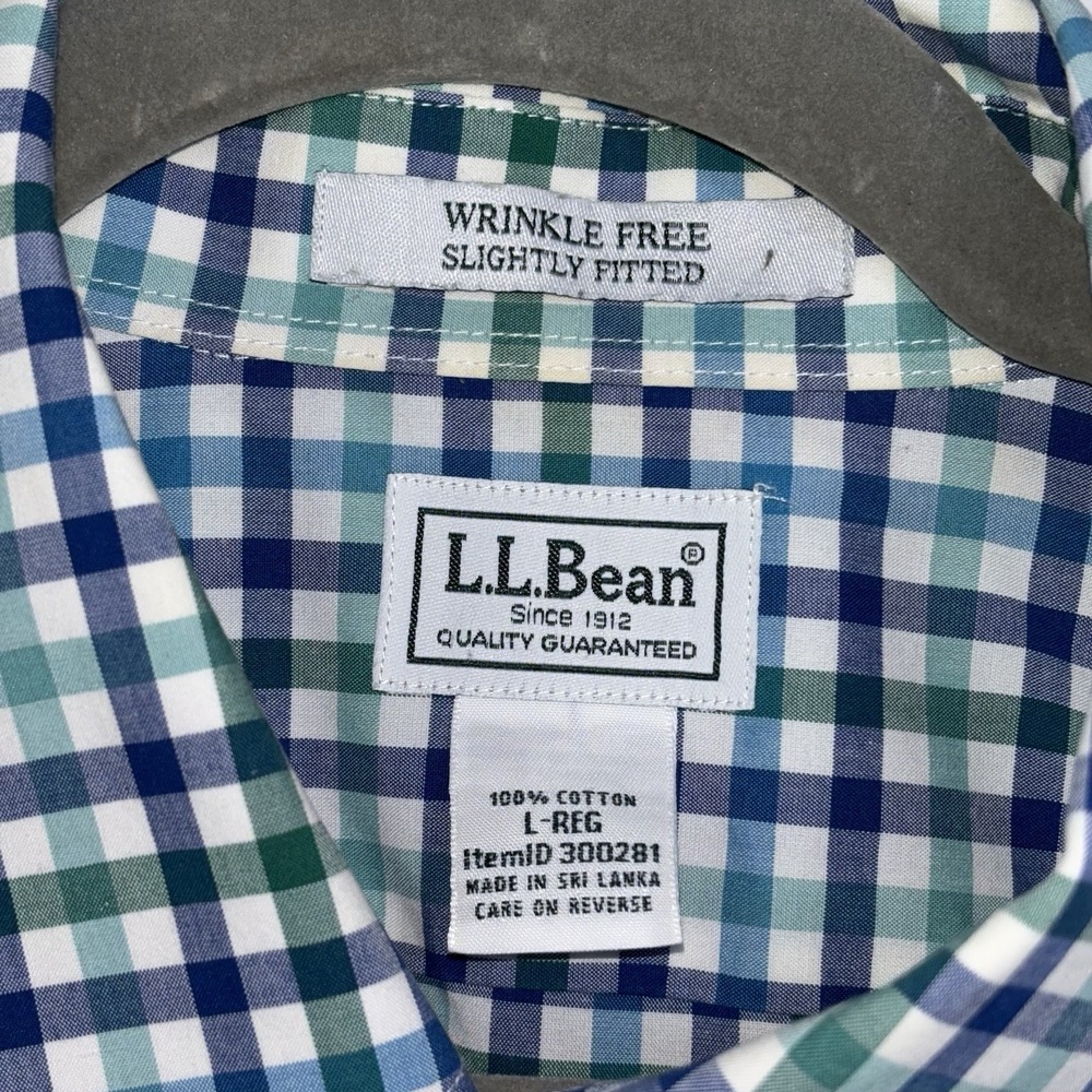 L.L.Bean Blue Green Plaid Wrinkle Free Slightly Fitted Button Down Shirt Large - Picture 3 of 5